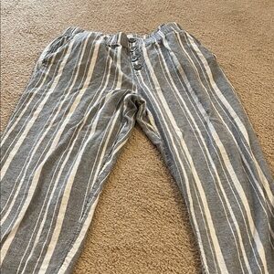 LOFT Striped Joggers in Gray and Cream